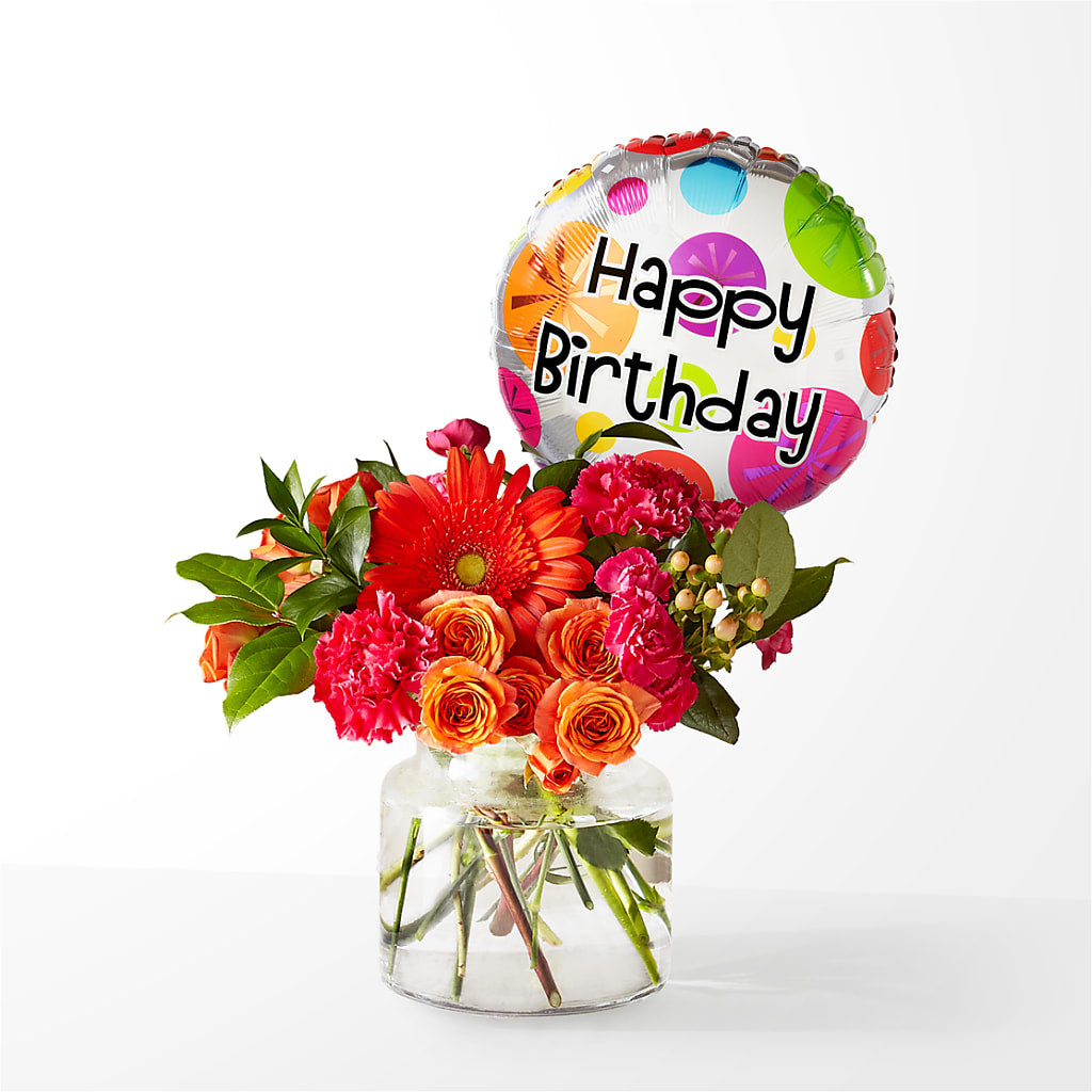 Fiesta Bouquet with Birthday Balloon – Floral Boutique, Lynnfield MA