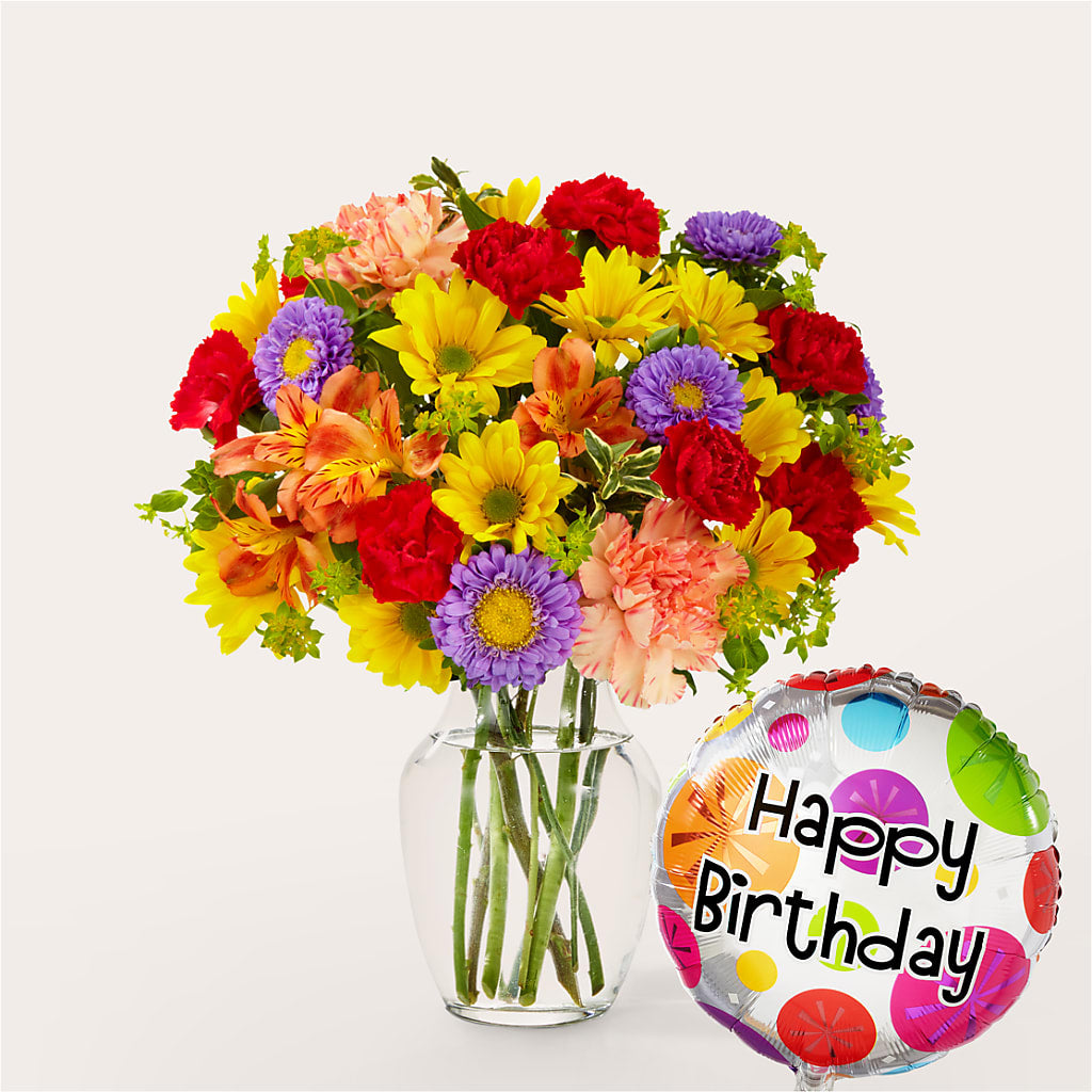 Kaleidoscope Bouquet with Birthday Balloon – Floral Boutique, Lynnfield MA