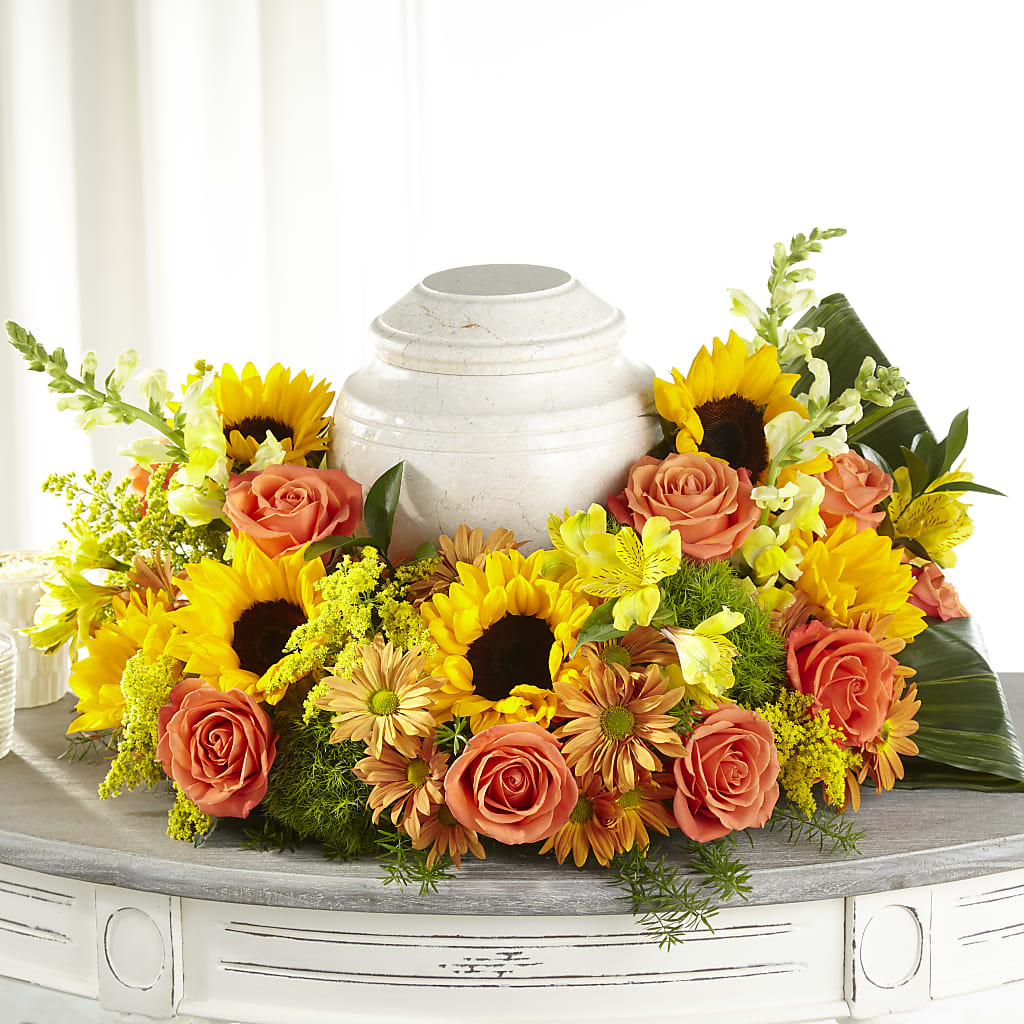 Faithful Sunflower Cremation Adornment – Floral Boutique, Lynnfield MA