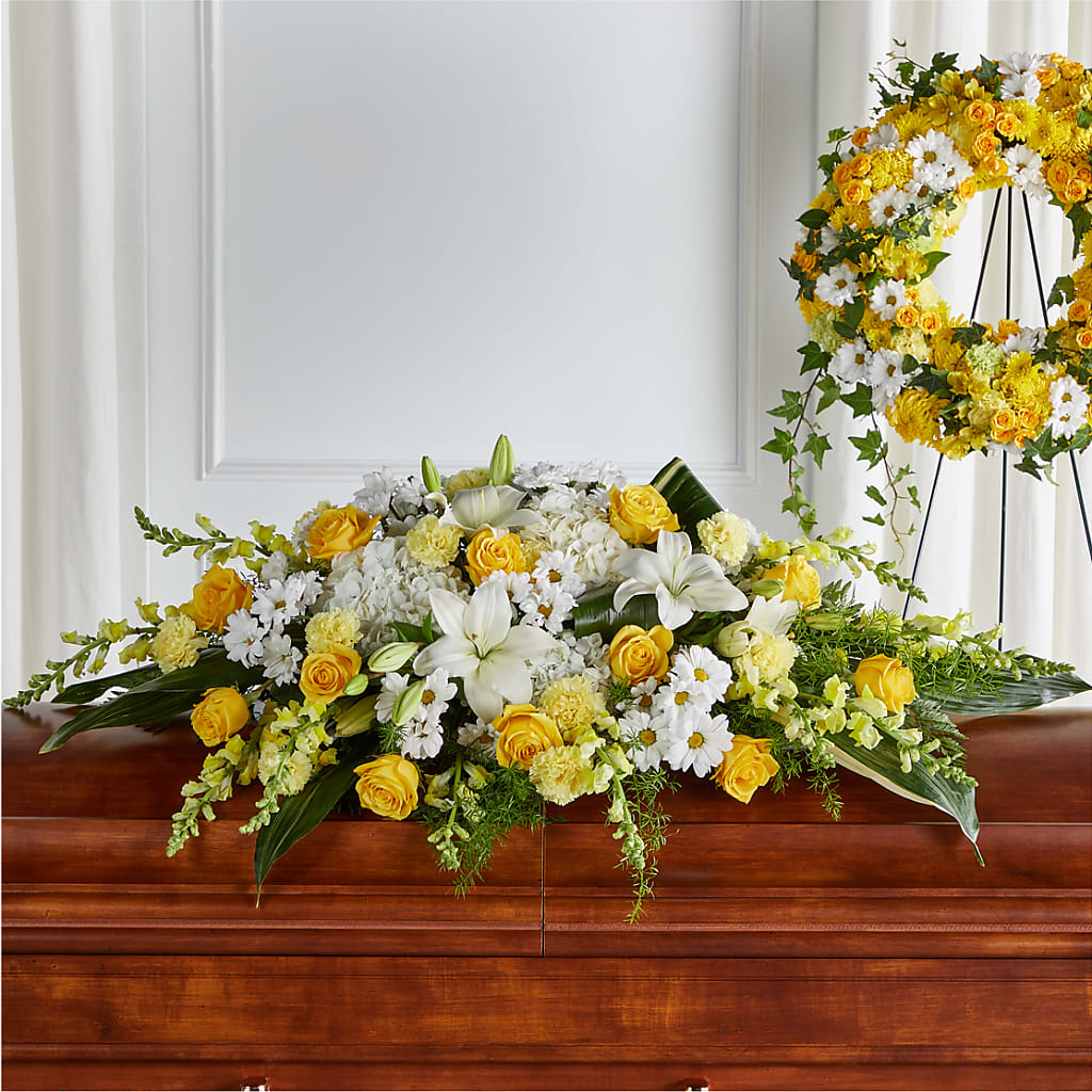 Golden Harmony Casket Spray – Floral Boutique, Lynnfield MA