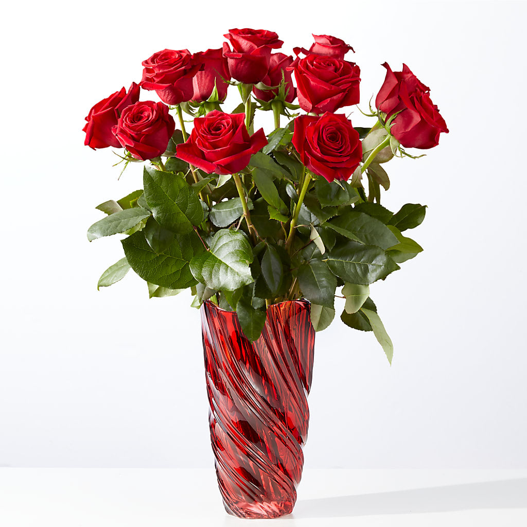 Classic Love Red Rose Bouquet with Luxe Swirl Vase – Floral Boutique, Lynnfield MA