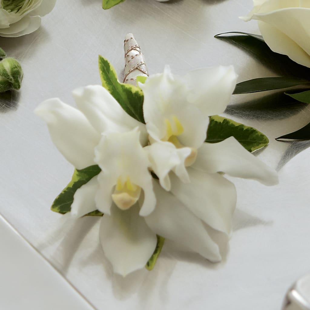 White Mini Cymbidium Boutonniere – Floral Boutique, Lynnfield MA
